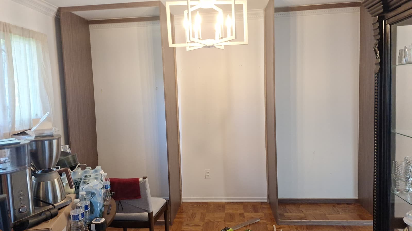 Open wardrobe frame before backing panels and shelves